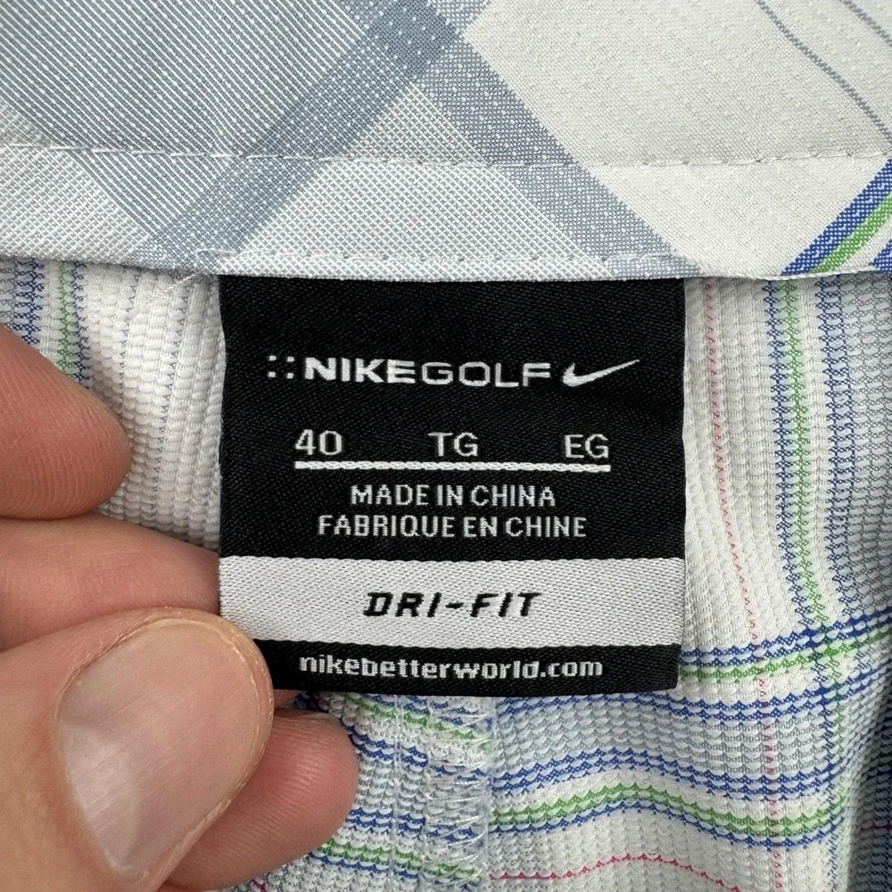 Nike Golf Shorts Mens 40‎ White Blue Plaid Dri-Fit Flat Front 418576-100